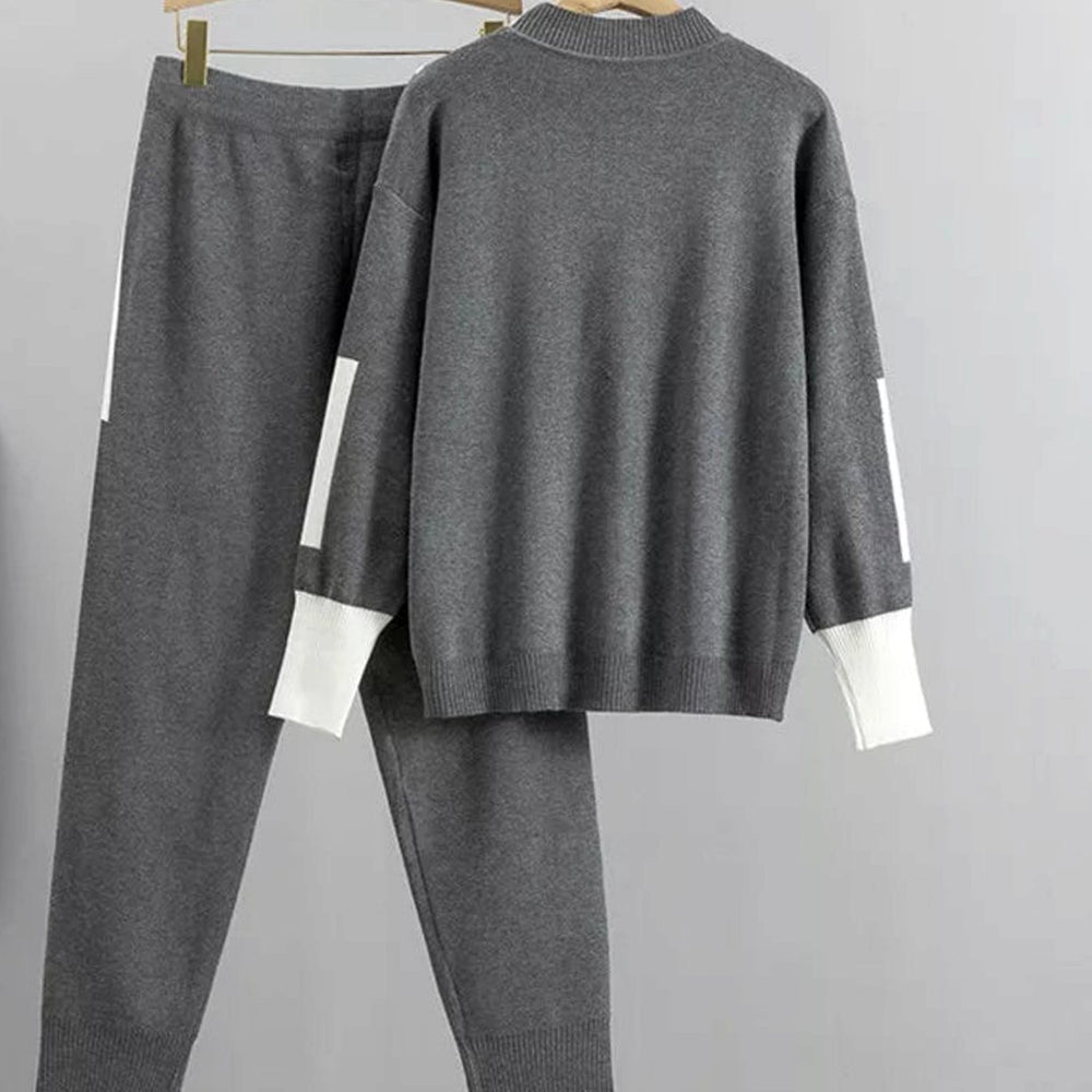 Women's Casual Knit Two-Piece Sweater Pants Set Drawstring Jogger