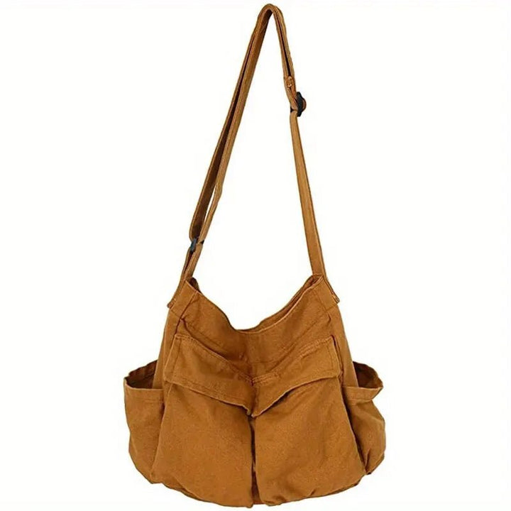 Women's Casual Multi-Pocket Canvas Tote Bag Slouchy Crossbody Shoulder Bag - Khaki