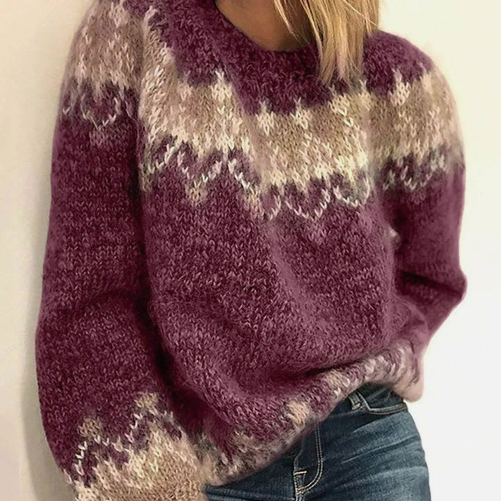 Women's Casual Round Neck Relaxed Fit Knit Winter Sweater - Red