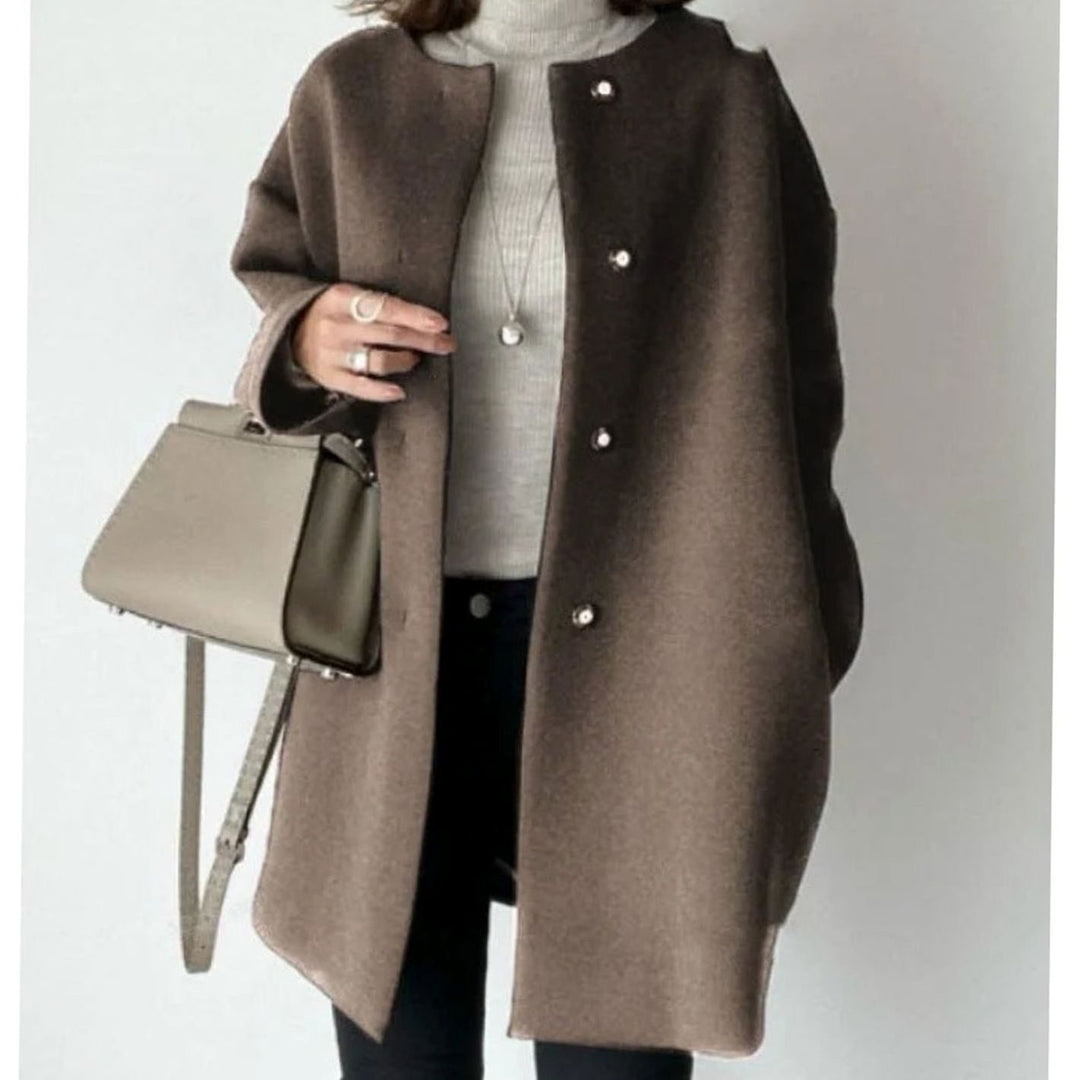 Women's Chic Winter Coat Collarless Snap-Button Longline Jacket - Brown