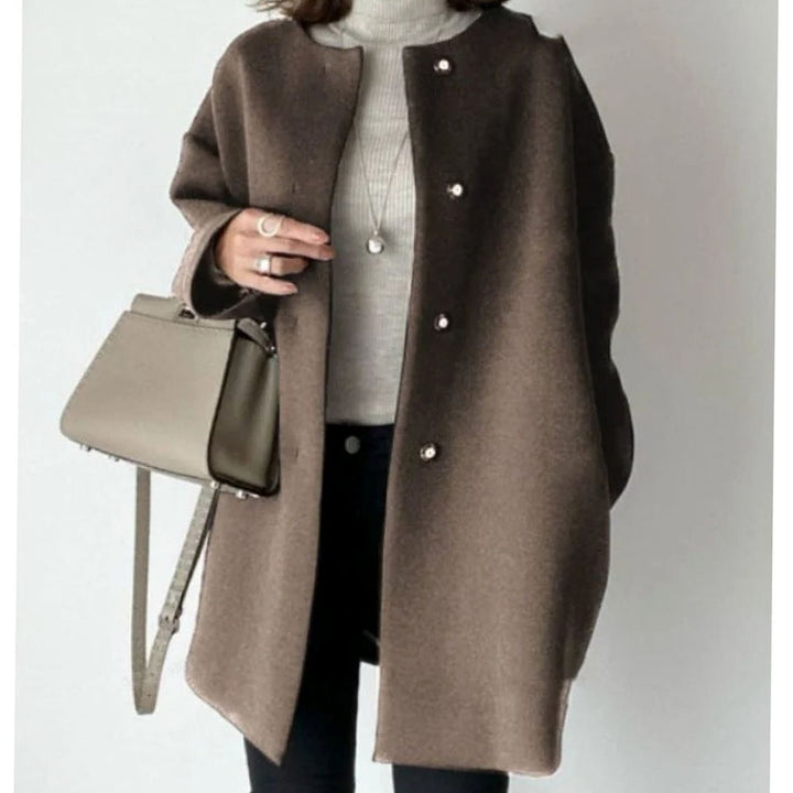 Women's Chic Winter Coat Collarless Snap-Button Longline Jacket - Brown