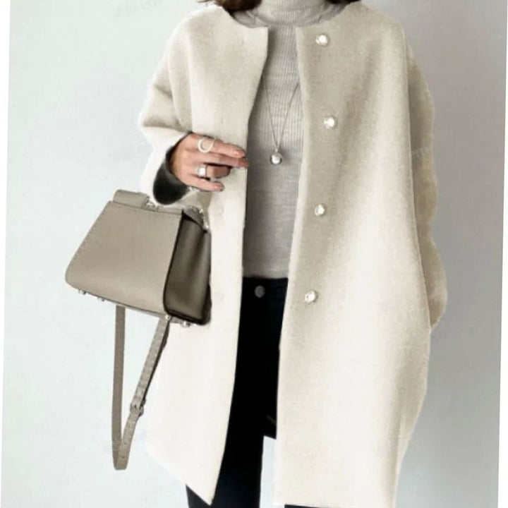 Women's Chic Winter Coat Collarless Snap-Button Longline Jacket - White