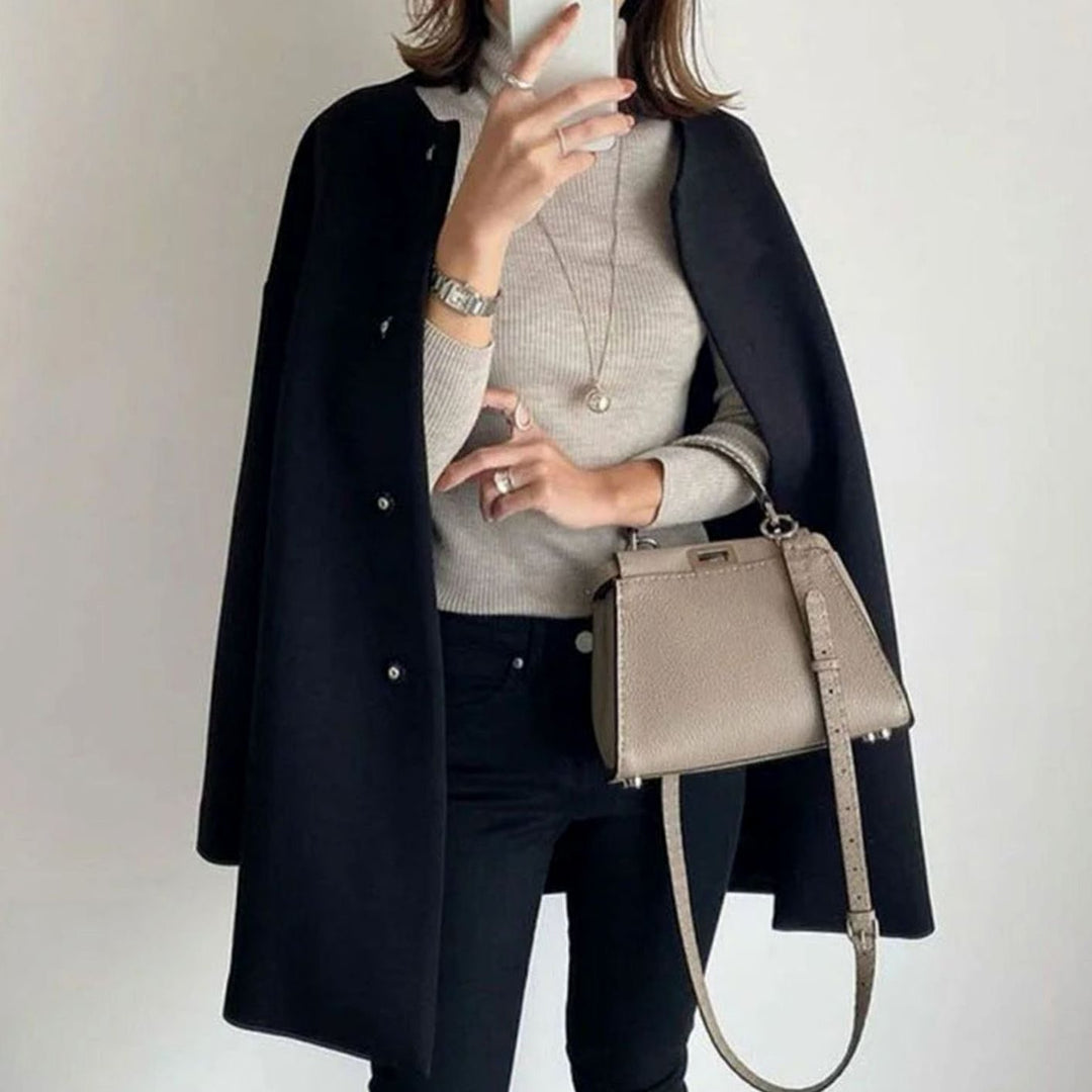 Women's Chic Winter Coat Collarless Snap-Button Longline Jacket
