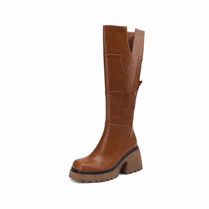 Women's Chunky Knee-High Block Heel Zipper Boots