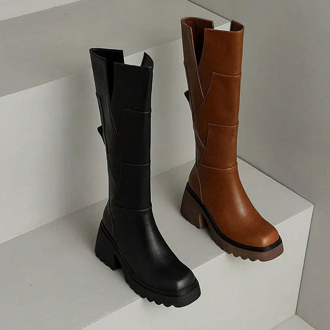 Women's Chunky Knee-High Block Heel Zipper Boots