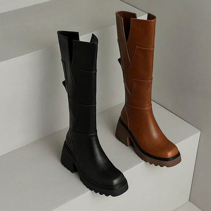 Women's Chunky Knee-High Block Heel Zipper Boots