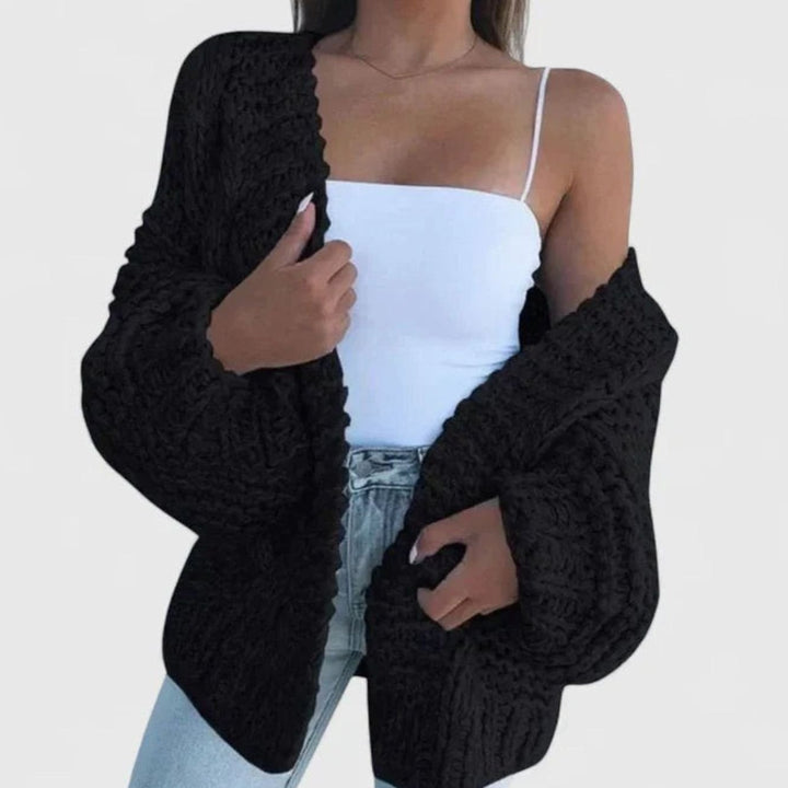 Women's Chunky Knit Open-Front Oversized Cardigan Sweater - Black