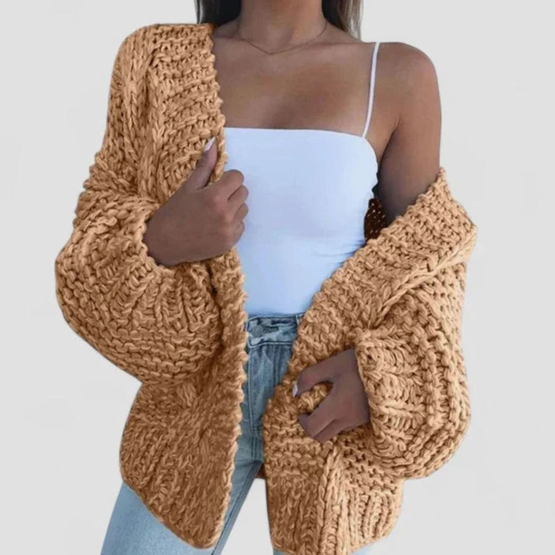 Women's Chunky Knit Open-Front Oversized Cardigan Sweater - Brown