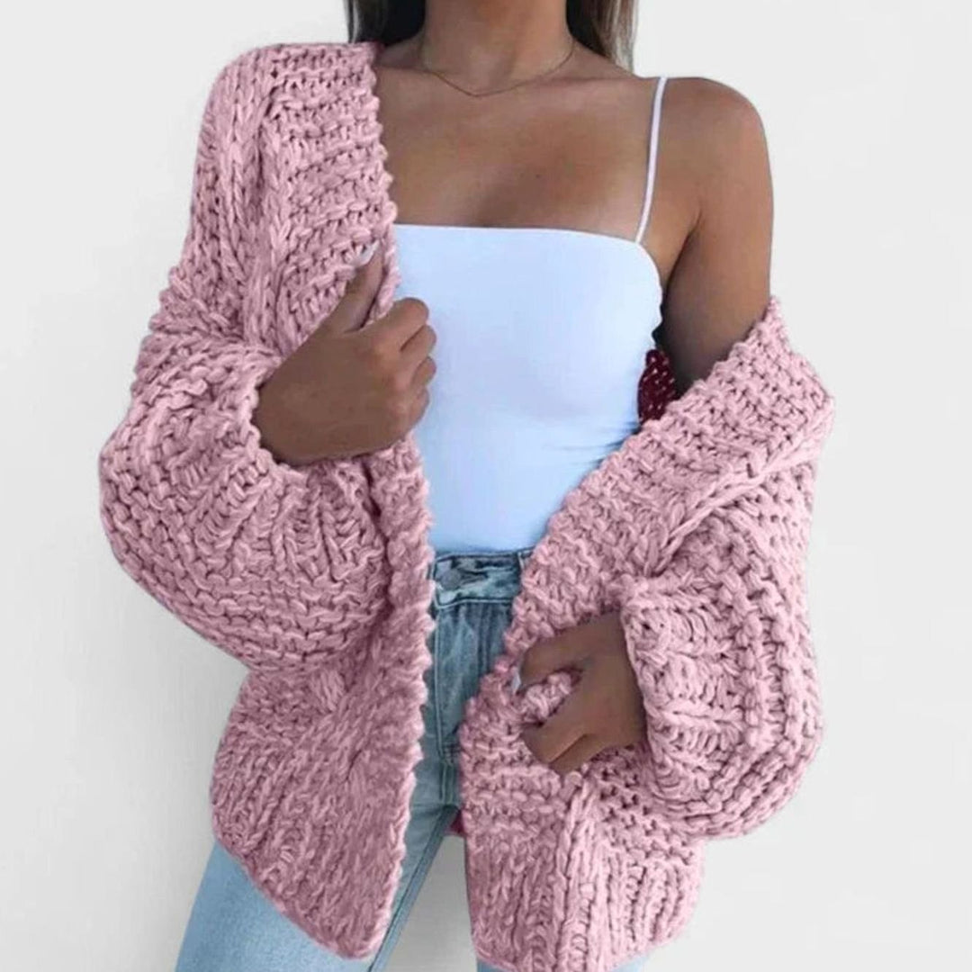 Women's Chunky Knit Open-Front Oversized Cardigan Sweater - Pink