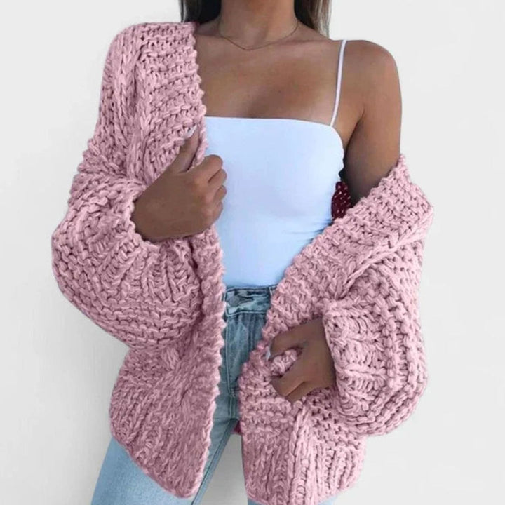 Women's Chunky Knit Open-Front Oversized Cardigan Sweater - Pink