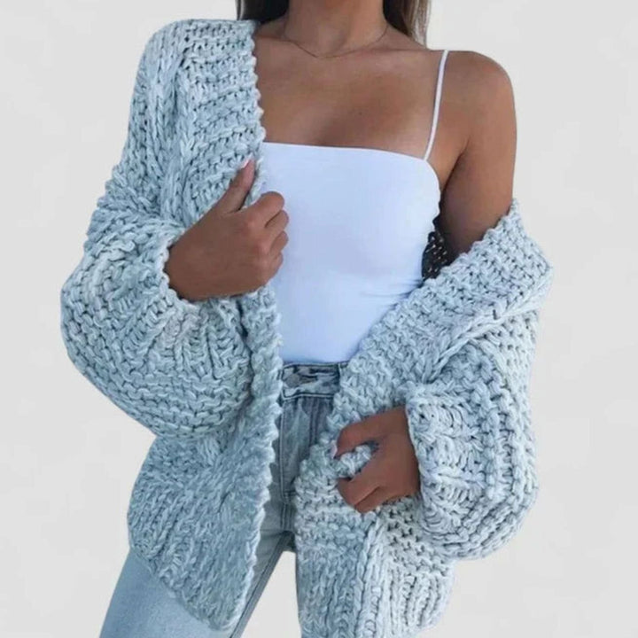 Women's Chunky Knit Open-Front Oversized Cardigan Sweater - Sky Blue