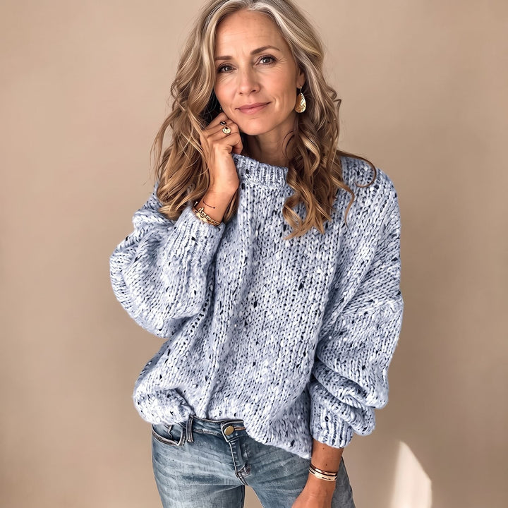 Women's Chunky Knit Speckled Crewneck Pullover Sweater - Blue