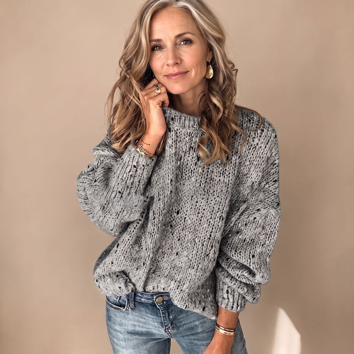 Women's Chunky Knit Speckled Crewneck Pullover Sweater - Gray
