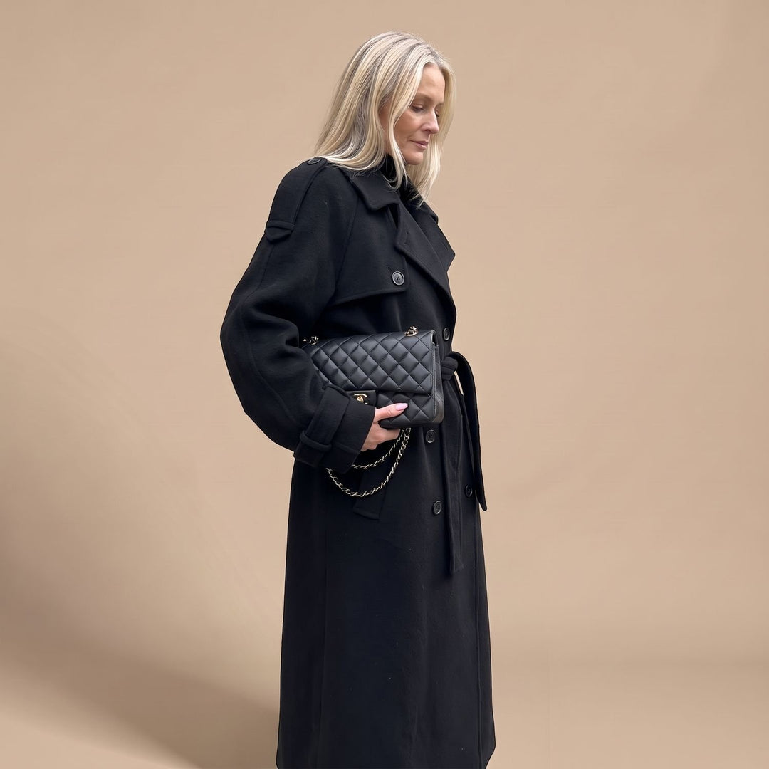 Women's Classic Double-Breasted Long Belted Trench Coat
