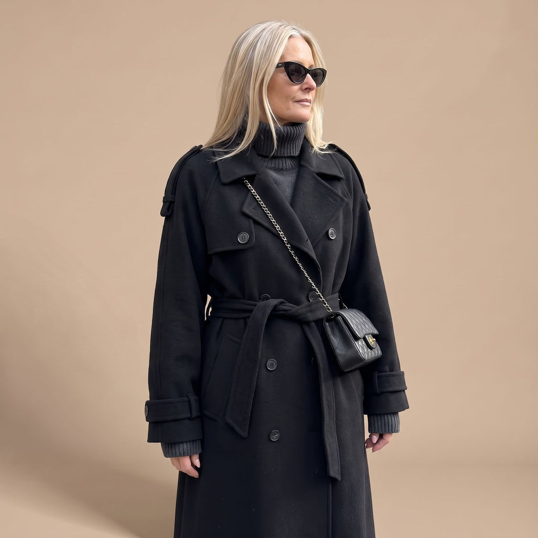 Women's Classic Double-Breasted Long Belted Trench Coat