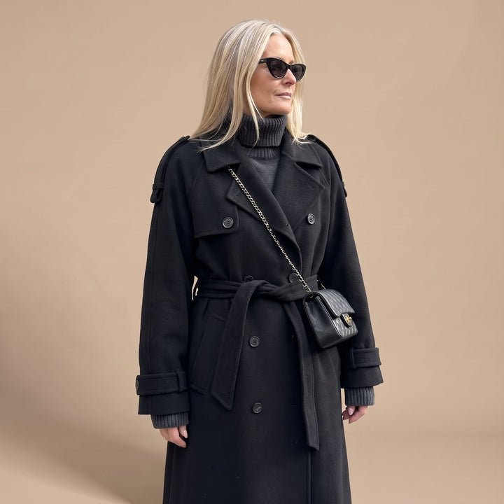 Women's Classic Double-Breasted Long Belted Trench Coat