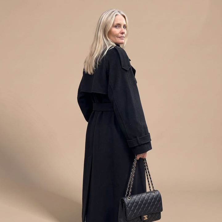 Women's Classic Double-Breasted Long Belted Trench Coat