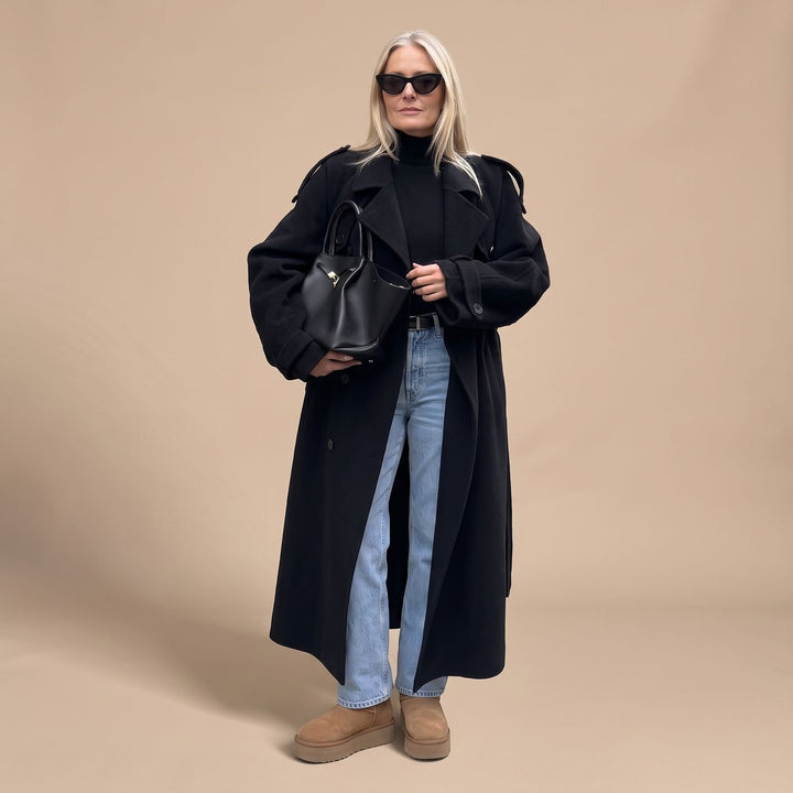 Women's Classic Double-Breasted Long Belted Trench Coat