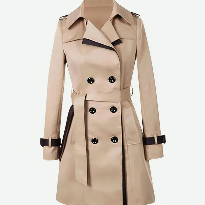 Women's Classic Double-Breasted Trench Coat Contrast-Trim Tailored - Khaki
