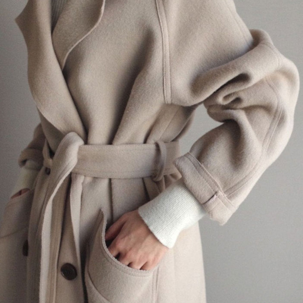 Women's Classic Lapel Long Belted Winter Coat