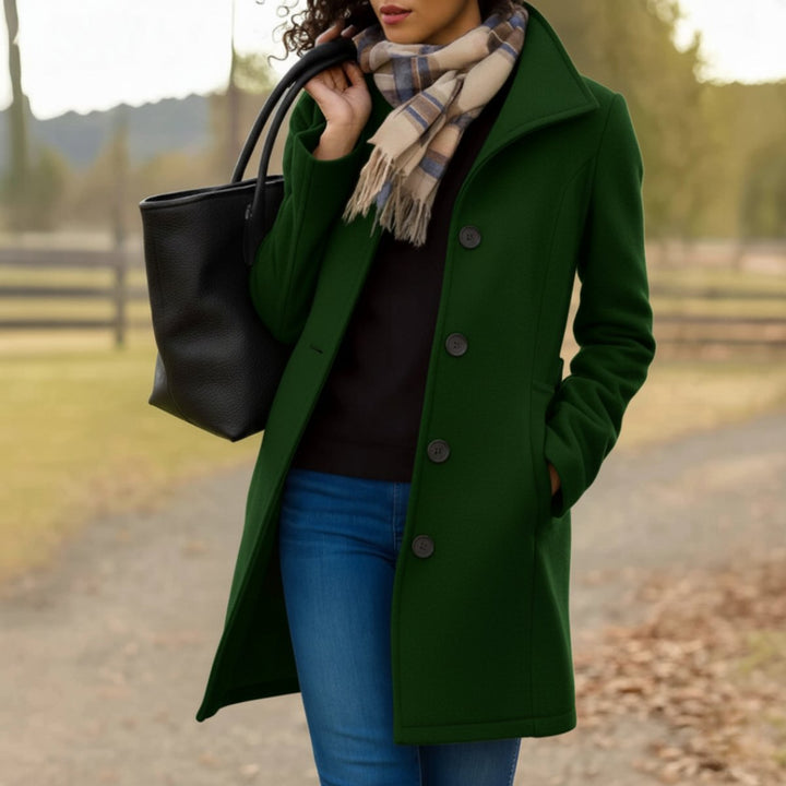 Women's Classic Mid-Length Single-Breasted Wool-Blend Coat - Dark Green