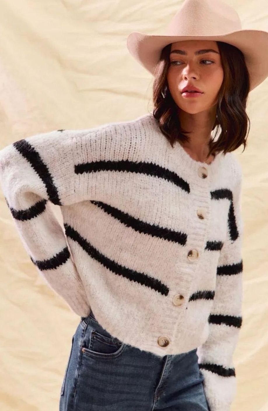 Women's Classic Striped Button-Down Knit Cardigan Sweater