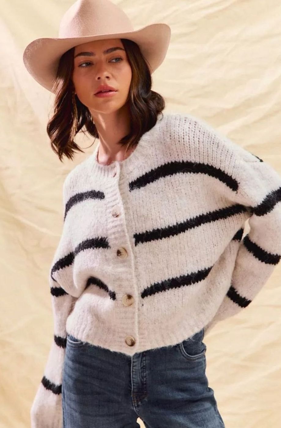 Women's Classic Striped Button-Down Knit Cardigan Sweater
