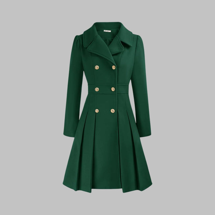 Women's Coat Double-Breasted Pleated A-Line Long Sleeve Overcoat