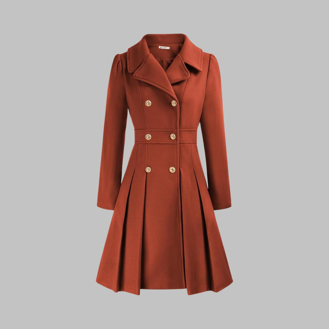 Women's Coat Double-Breasted Pleated A-Line Long Sleeve Overcoat