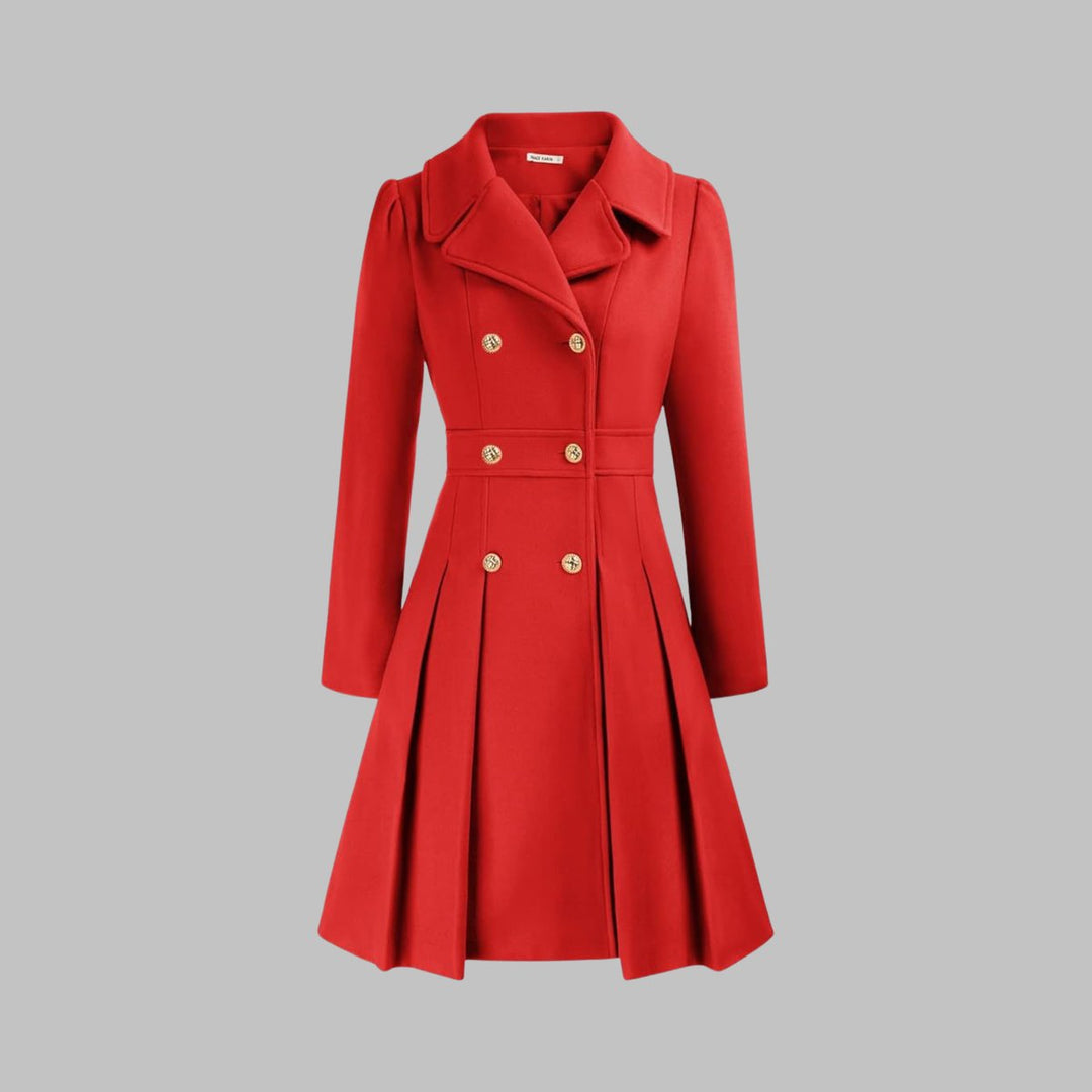 Women's Coat Double-Breasted Pleated A-Line Long Sleeve Overcoat - Orange