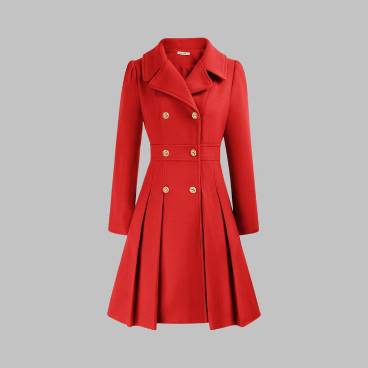 Women's Coat Double-Breasted Pleated A-Line Long Sleeve Overcoat - Orange