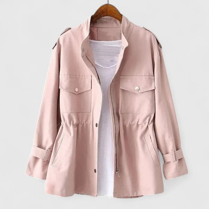 Women's Coat Drawstring-Waist Utility Jacket Snap-Pocket