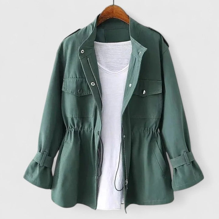 Women's Coat Drawstring-Waist Utility Jacket Snap-Pocket - Green