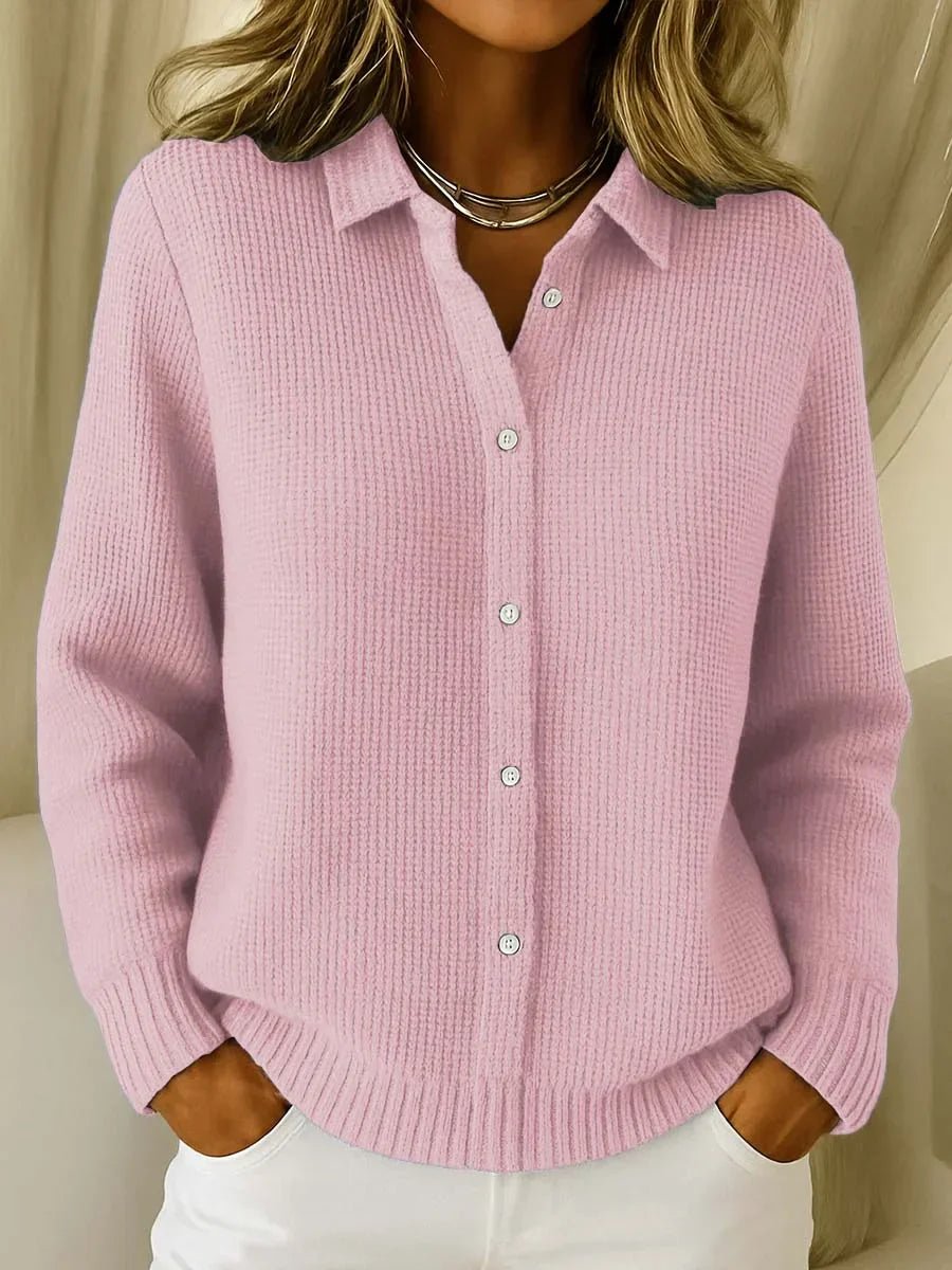 Women's Collared Button-Down Textured Knit Sweater Cardigan - Pink