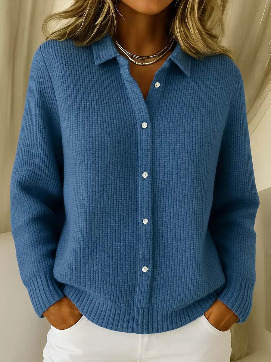 Women's Collared Button-Down Textured Knit Sweater Cardigan - Dark Blue