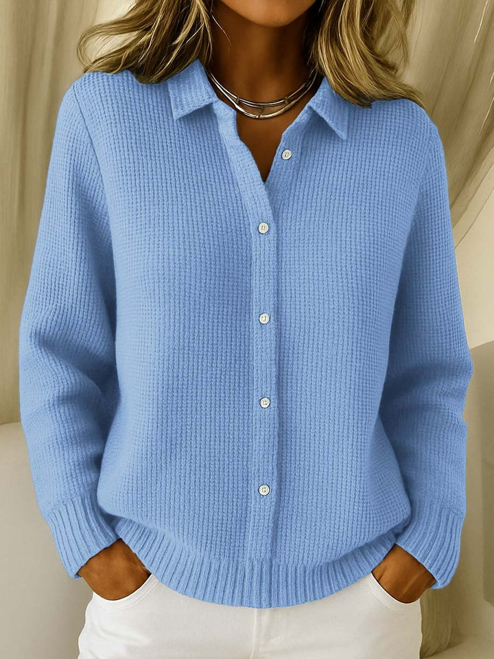Women's Collared Button-Down Textured Knit Sweater Cardigan - Blue