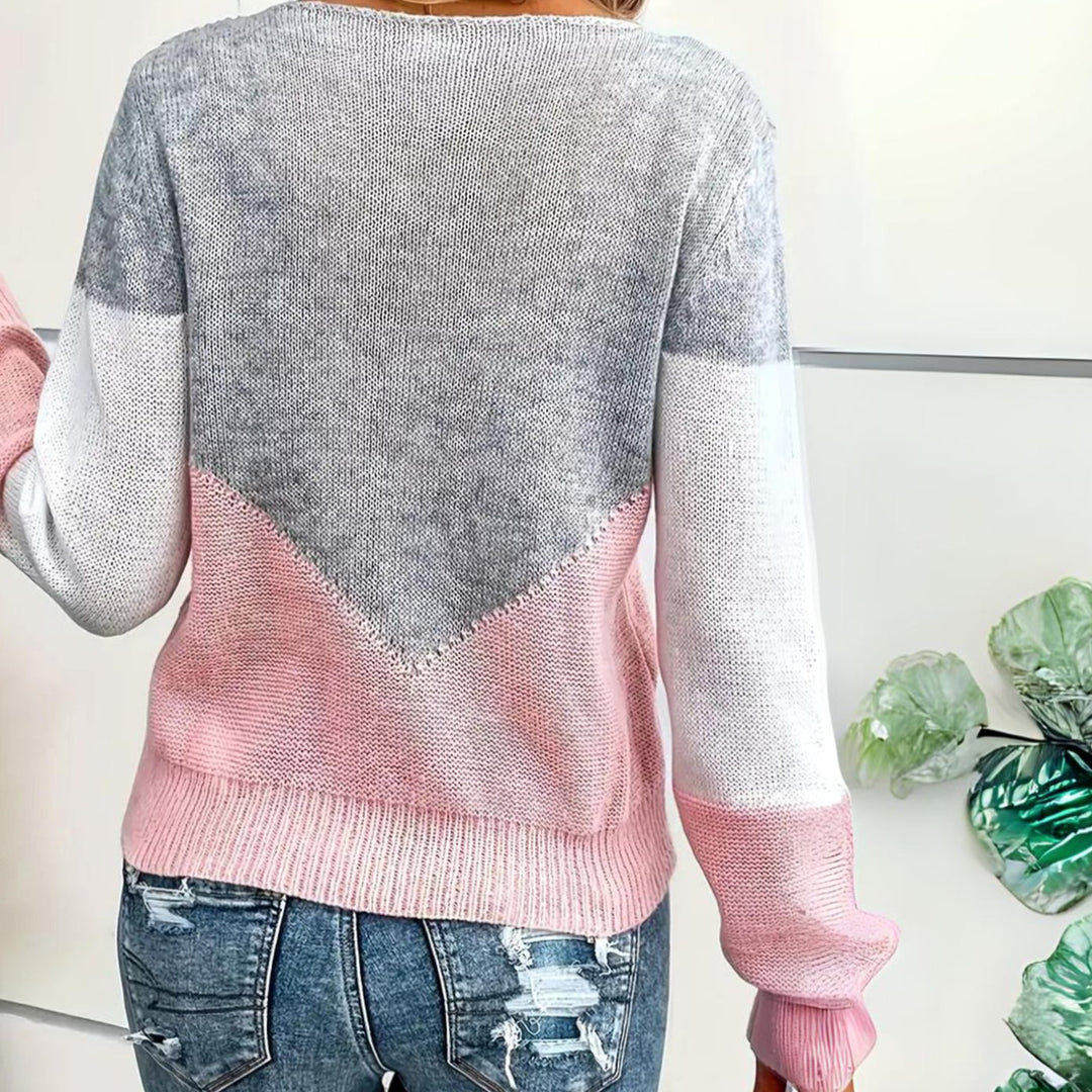 Women's Color Block Sweater Relaxed-Fit Mesh-Detail Knit Pullover