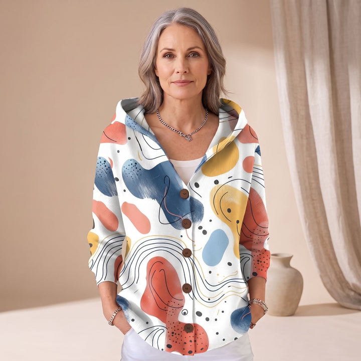 Women's Colorblock Hooded Button-Front Cardigan - Beige