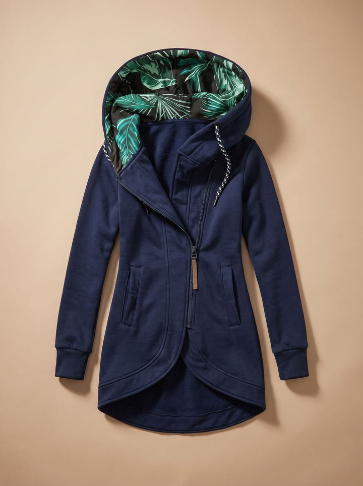 Women's Comfy Zip-Up Hooded Jacket Tropical-Lined - Navy Blue
