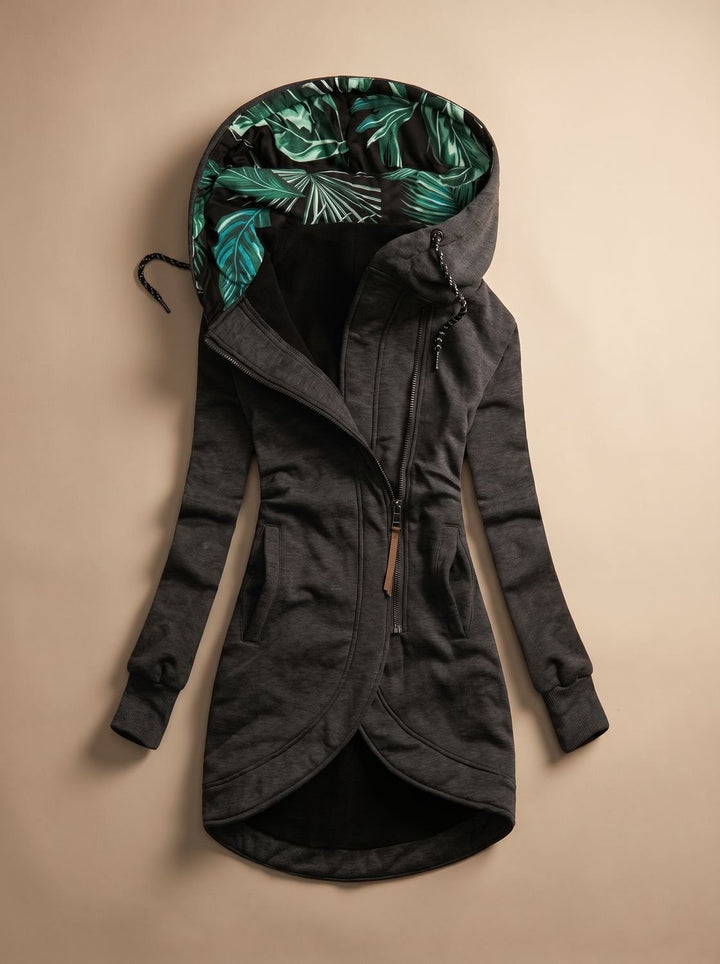 Women's Comfy Zip-Up Hooded Jacket Tropical-Lined - Grey
