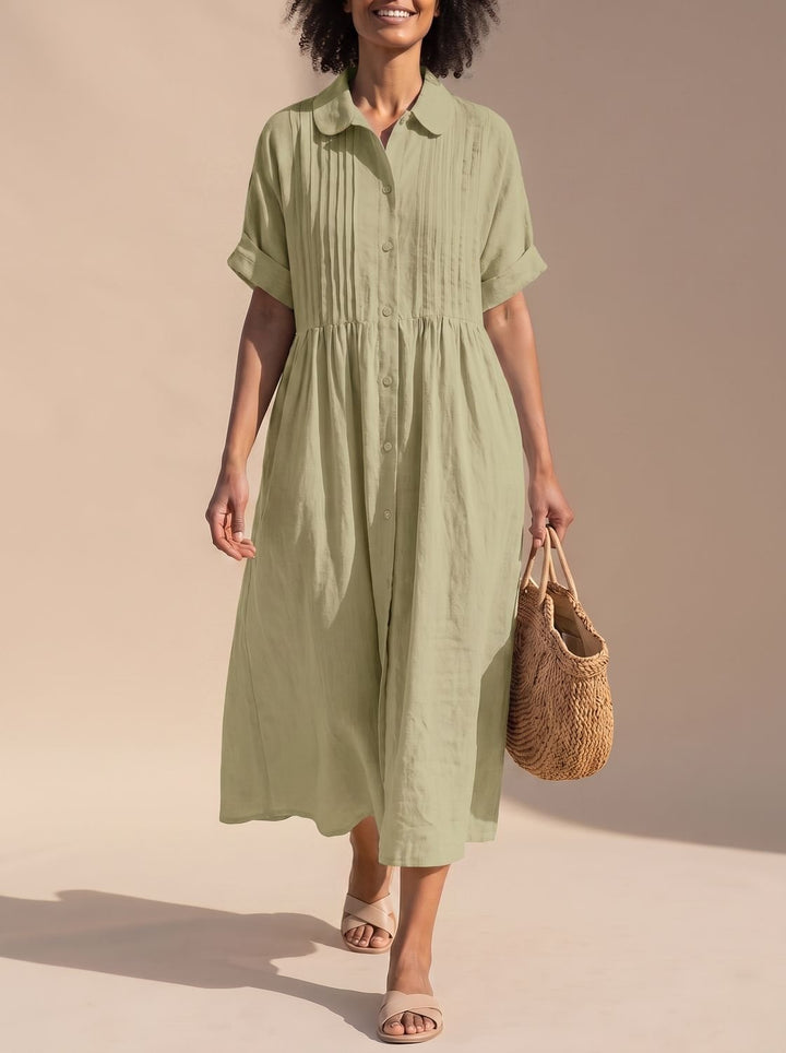 Women's Cotton Button-Front Collared Midi Shirt Dress - Sage Green