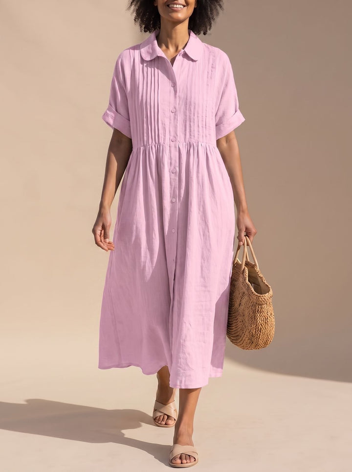 Women's Cotton Button-Front Collared Midi Shirt Dress - Pink