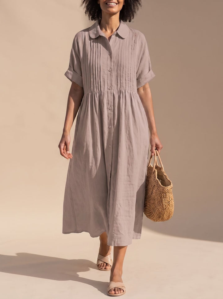 Women's Cotton Button-Front Collared Midi Shirt Dress - Dusty Rose