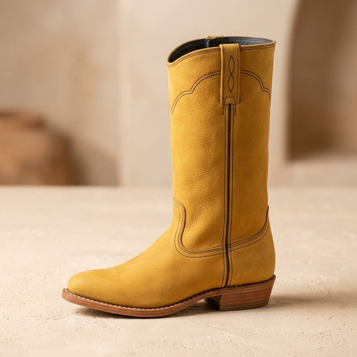 Women's Cowboy Knee-High Leather Block-Heel Boots