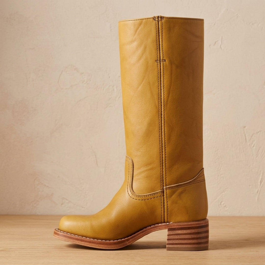 Women's Cowboy Knee-High Leather Block-Heel Boots