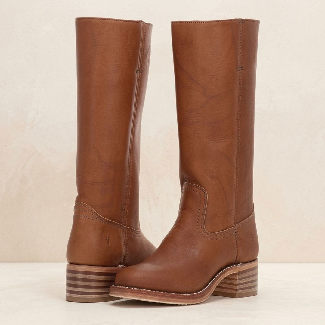 Women's Cowboy Knee-High Leather Block-Heel Boots