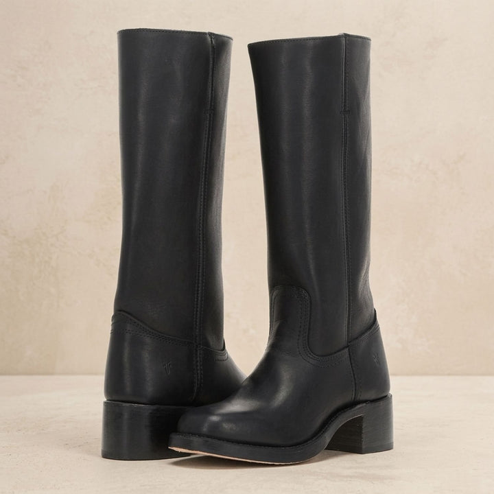 Women's Cowboy Knee-High Leather Block-Heel Boots - Black