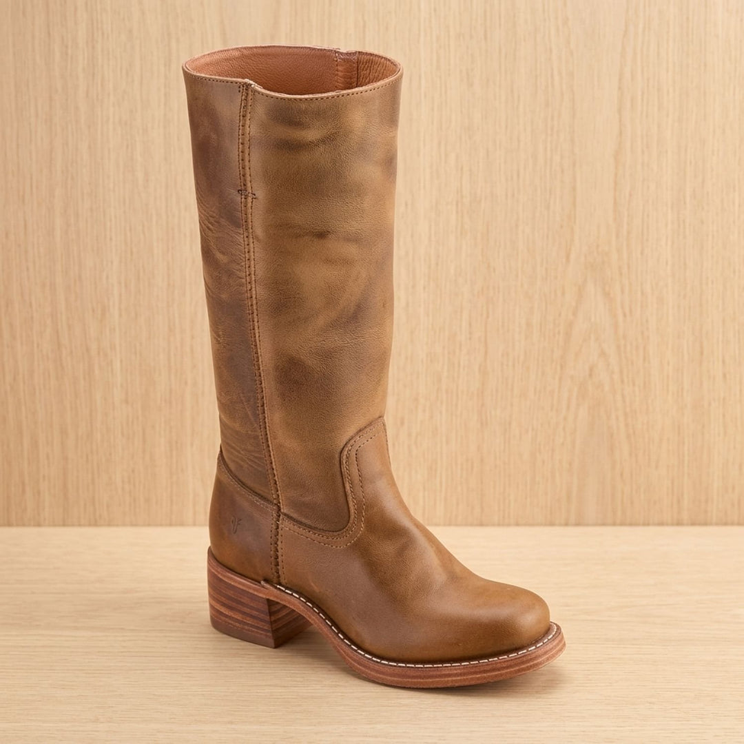 Women's Cowboy Knee-High Leather Block-Heel Boots