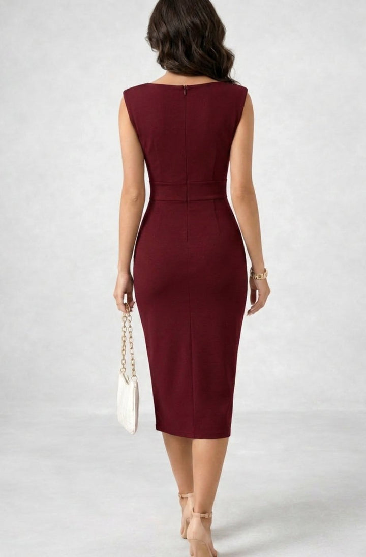 Women's Cowl Neck Sleeveless Body-Skimming Midi Cocktail Dress