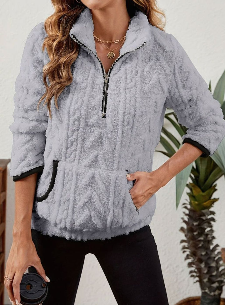 Women's Cozy Fleece Half-Zip Kangaroo Pocket Pullover Sweater